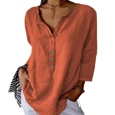 Solid color notch collar shirt casual button blouse m302911