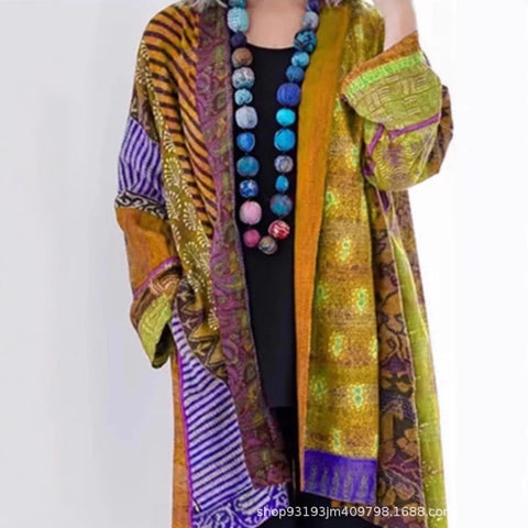 independent stations Amazon popular spot loose ethnic style large size long sleeve printed cardigan m