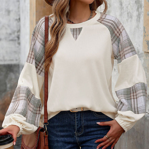 crew neck splicing sleeve loose casual sweater m300855