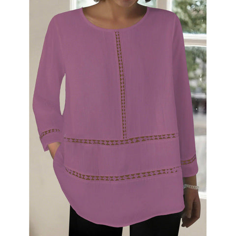 Women's round neck translucent solid color hollow long sleeve Middle Eastern style loose pure cotton m302452