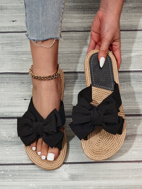 One-character women's hemp rope bottom large flower fashion casual outer wear flat-bottomed slippers m302356