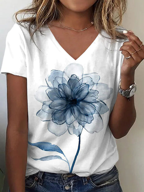 V-neck top 3D rose morning glory T-shirt m303194