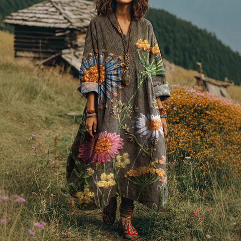 Bohemian ethnic style retro new printing fashion literary loose V-neck FF303433 01