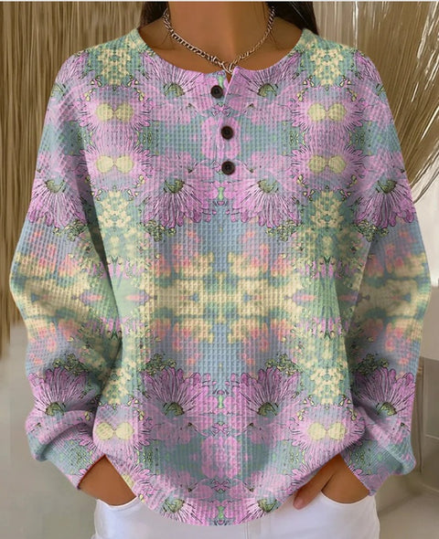3D-Digitaldruck lockeres lässiges Waffel-Stehkragen-Langarmshirt m303065