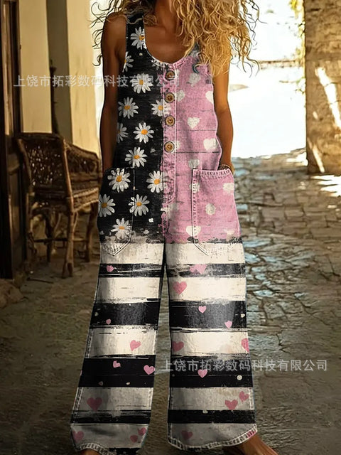 Retro trend wide-leg pants overalls women's sleeveless imitation denim m302436