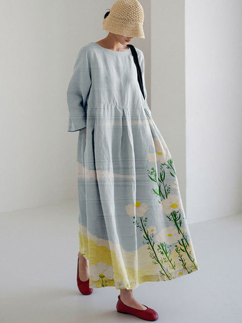 Loose crew neck fashion high-end long-sleeved printed dress m301054