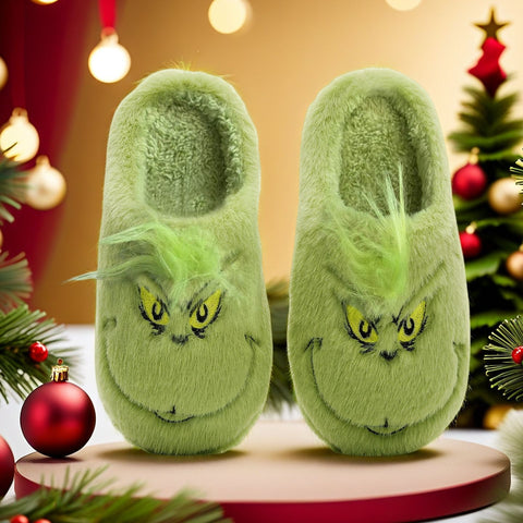Cute Home Christmas Grinch Warm Winter Cotton Slippers Thick Non-slip FF3332047