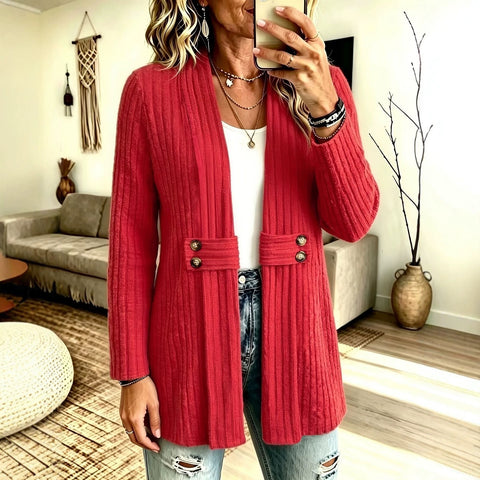 Women's knitted sweater jacket cardigan button polished pit strip jacket FF303396