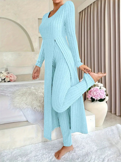 New design round neck split fork long sleeve two-piece set spring m302328