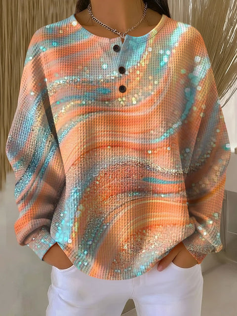 3D-Digitaldruck lockeres lässiges Waffel-Stehkragen-Langarmshirt m303065