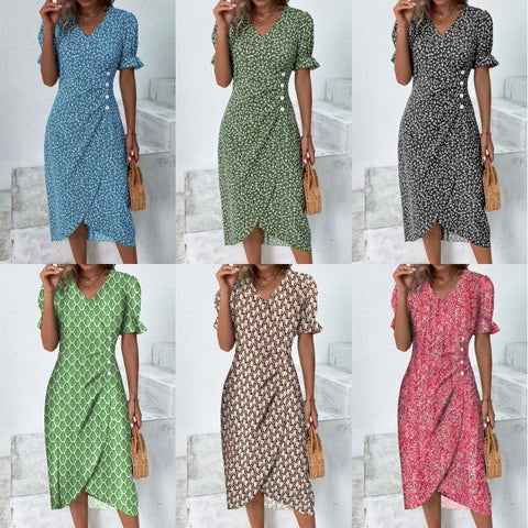 Geometric collage bubble sleeves irregular hem dress m301272