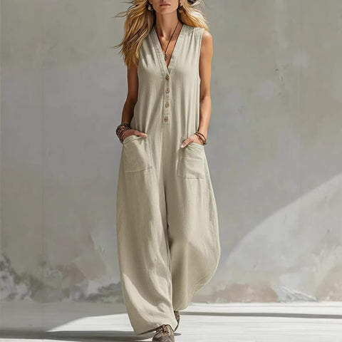 Spring and summer women's casual linen cotton sleeveless jumpsuit m302489