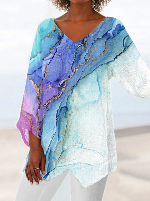 3D printing animal natural scenery V-neck nine-quarter sleeve loose T-shirt m301694