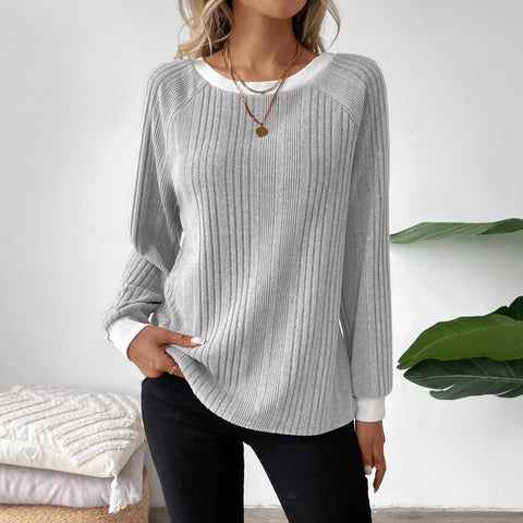Autumn and winter new long-sleeved solid-color ribbed pit strip long-sleeved sweater m301912