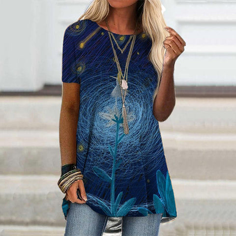 Popular round neck casual ethnic style retro printed short-sleeved T-shirt m301756