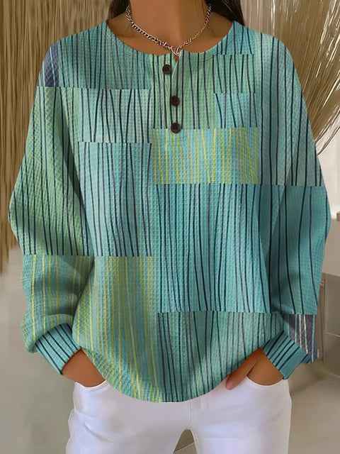 3D-Digitaldruck lockeres lässiges Waffel-Stehkragen-Langarmshirt m303065