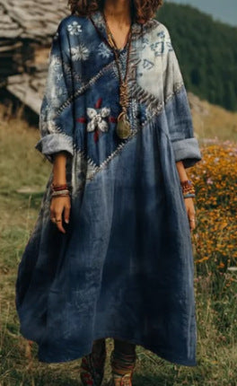 Bohemian ethnic style retro new printing fashion literary loose V-neck FF303433 01