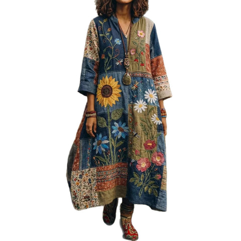 Bohemian ethnic style retro new printing fashion literary loose V-neck FF303433 01