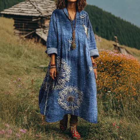 Bohemian ethnic style retro new printing fashion literary loose V-neck FF303433 01
