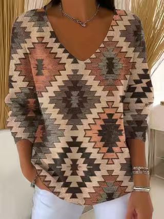 Shoulder V-neck long-sleeved autumn leaf 3D digital printing women's top FF303401 04