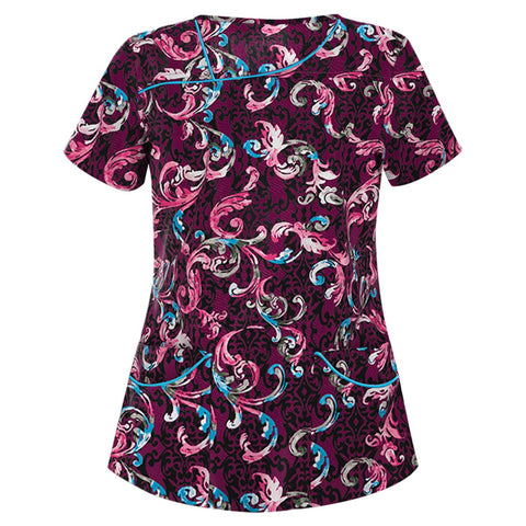 Printed V-neck short-sleeved pocket T-shirt women's top m301596
