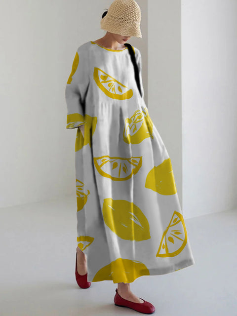 Loose crew neck fashion high-end long-sleeved printed dress m301054