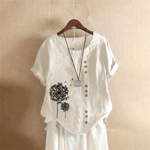 Large size casual loose cotton and linen short-sleeved pullover T-shirt cotton and linen women's clothing large size women's clothing m302737