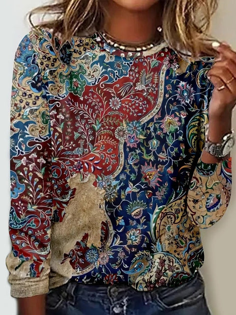 Autumn and winter women, new long-sleeved printed crew neck T-shirt top m301560