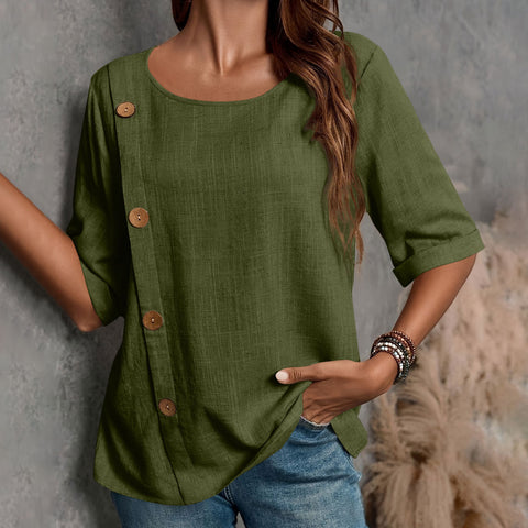 New Women's Cotton and Linen Button Fashion Casual Top m302034