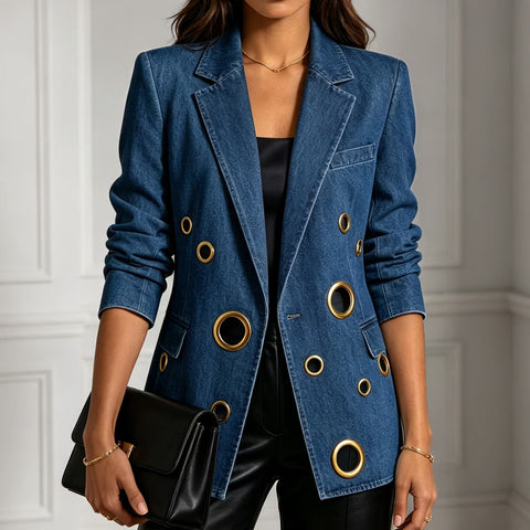 Loose hollow metal corns design hollow denim jacket FF303452