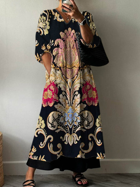Casual women's fashion tie-dye printing V-neck medium and long jumpsuit m301302