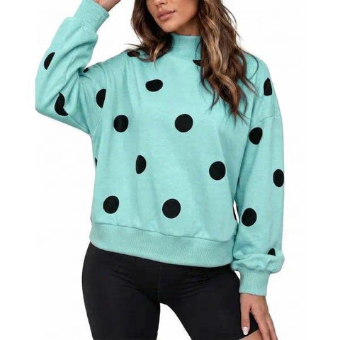 Polka dot print loose pullover sweater long sleeve casual versatile top m303221