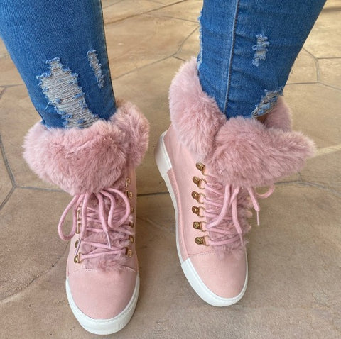 Short long fur leather boots m302293