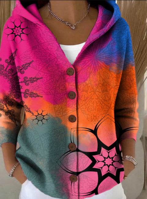 Button knitted hooded cardigan jacket autumn and winter new m303071