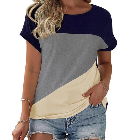 Color matching crew neck versatile casual women's top m302620