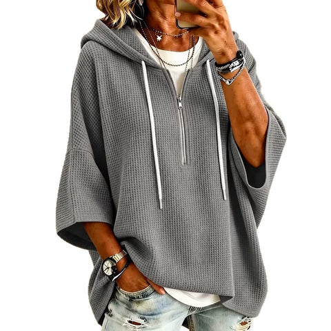 Women's zipper hooded drawstring sweater with loose batman m303096