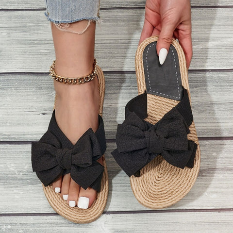 One-character women's hemp rope bottom large flower fashion casual outer wear flat-bottomed slippers m302356