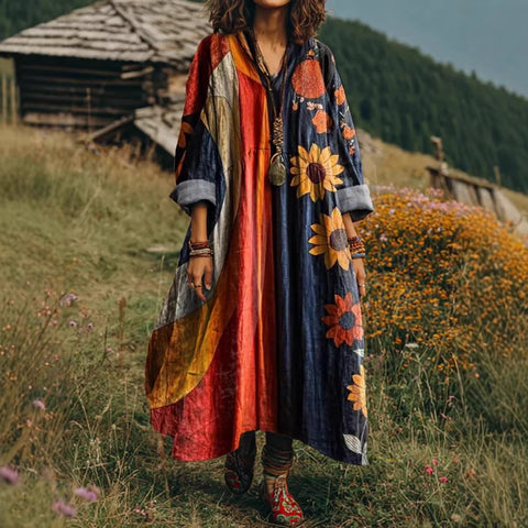 Bohemian ethnic style retro new printing fashion literary loose V-neck FF303433 01