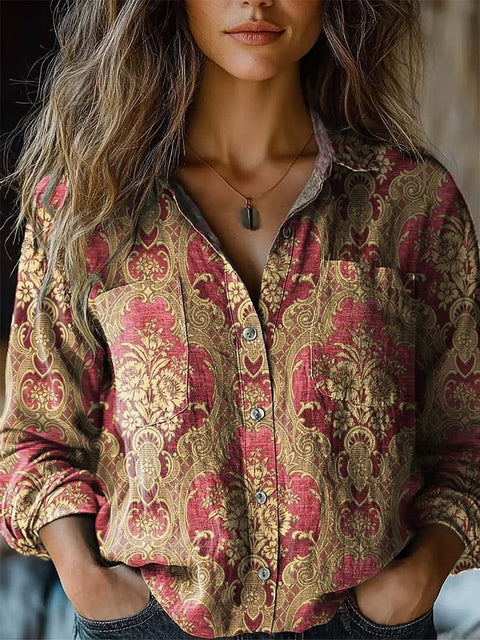 Fashion women's clothing European and American versatile printing casual lapel m301565