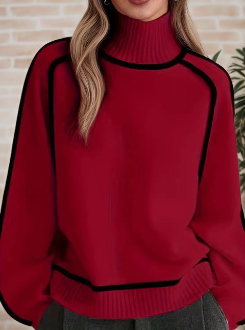 Women's sweater fashion semi-turtleneck with rotator sleeves top temperament line thread bottoming knitted sweater m302084