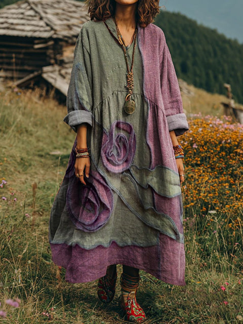 Bohemian ethnic style retro new printing fashion literary loose V-neck FF303433 01