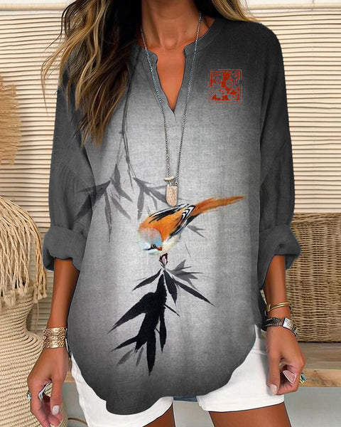 Women's long-sleeved 3D digital printing loose top m301364