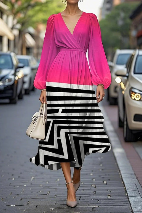 Floral series pattern 3D printing series casual women's V long dress m302129