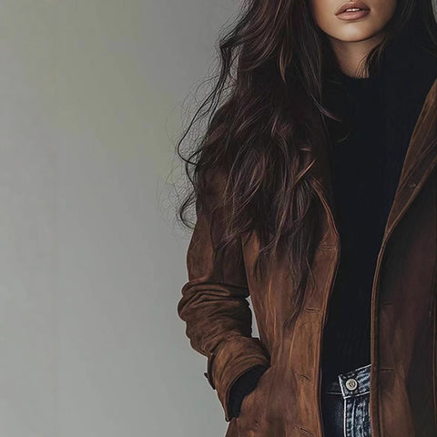 Jacket lapel suede long trench coat m302231