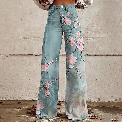 3D heat transfer flared pants simulation denim trousers loose pants m301550
