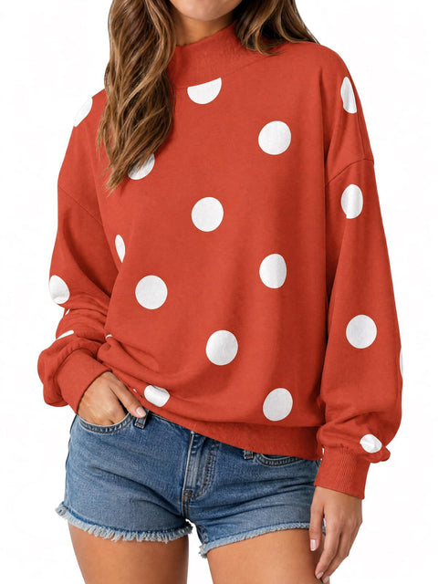 Polka dot print loose pullover sweater long sleeve casual versatile top m303221