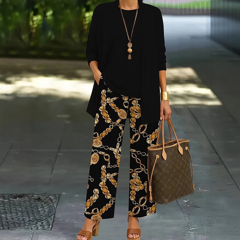 Jacket with vest top and elegant slacks 3-piece women's set m302760