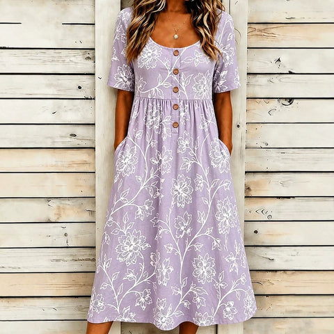 Casual round neck pullover short sleeve printed pleated waist pendulum skirt m303081