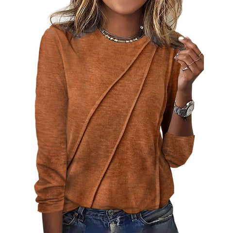 Autumn and winter new solid color long-sleeved pullover t-shirt crew neck top m301889
