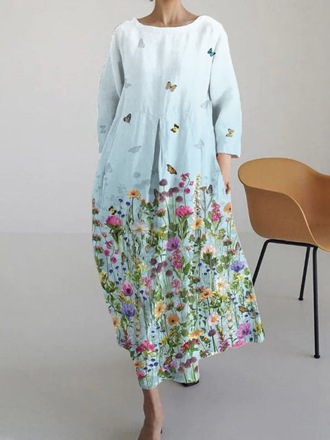 Lockeres Damenkleid mit Rundhalsausschnitt, modisches High-End-Langarm-Print m301049